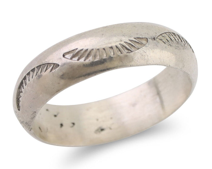 Navajo Hand Stamped Band 925 Silver 6.0 mm Signed Larry Chavez Size 11 C.80's