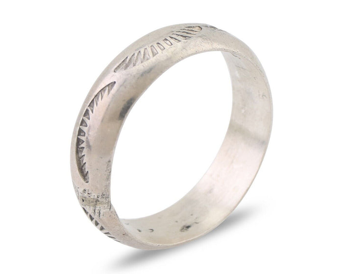 Navajo Hand Stamped Band 925 Silver 6.0 mm Signed Larry Chavez Size 11 C.80's