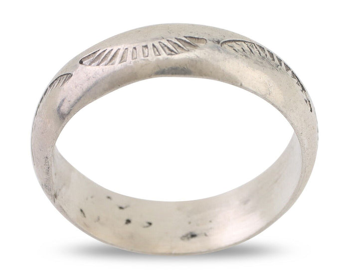 Navajo Hand Stamped Band 925 Silver 6.0 mm Signed Larry Chavez Size 11 C.80's