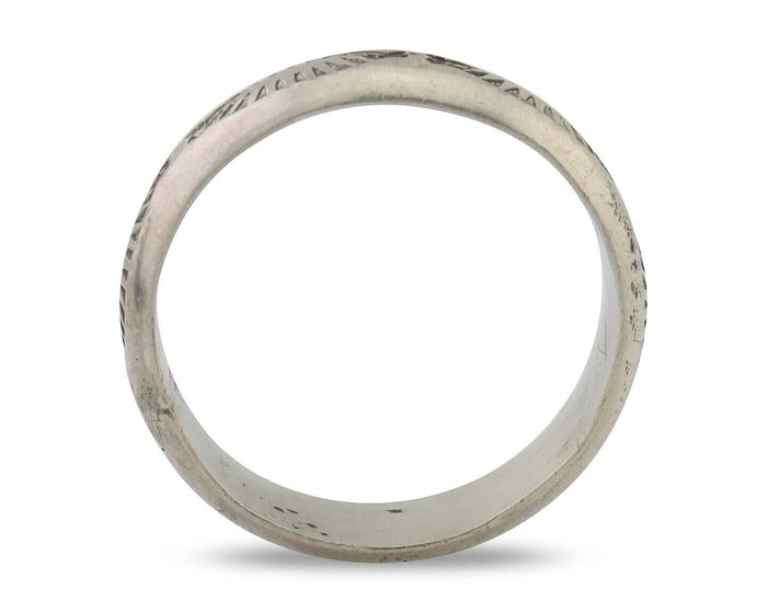 Navajo Hand Stamped Band 925 Silver 6.0 mm Signed Larry Chavez Size 11 C.80's