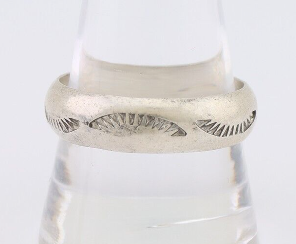 Navajo Hand Stamped Band 925 Silver 6.0 mm Signed Larry Chavez Size 11 C.80's