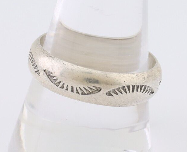 Navajo Hand Stamped Band 925 Silver 6.0 mm Signed Larry Chavez Size 11 C.80's