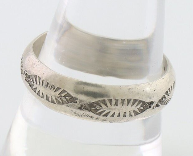 Navajo Hand Stamped Band 925 Silver 6.0 mm Signed Larry Chavez Size 11 C.80's