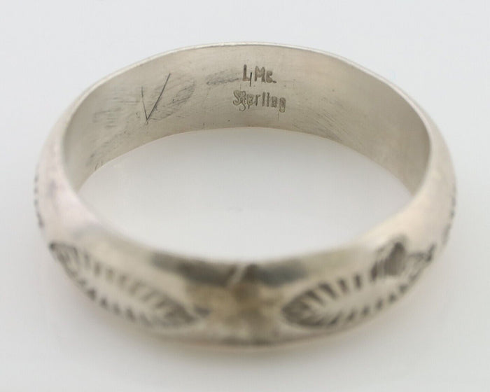 Navajo Hand Stamped Band 925 Silver 6.0 mm Signed Larry Chavez Size 11 C.80's