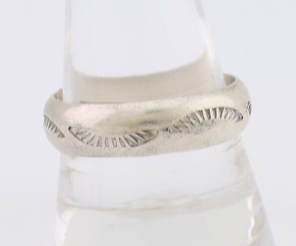 Navajo Hand Stamped Band 925 Silver 6.0 mm Signed Larry Chavez Size 11 C.80's