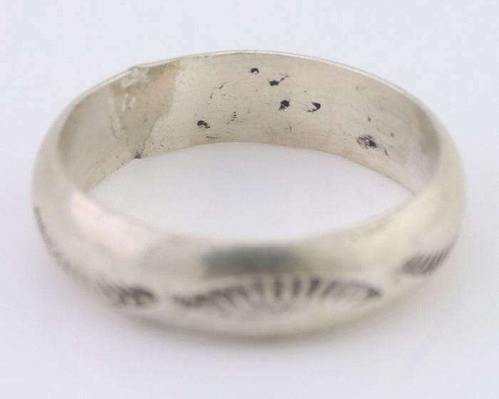 Navajo Hand Stamped Band 925 Silver 6.0 mm Signed Larry Chavez Size 11 C.80's