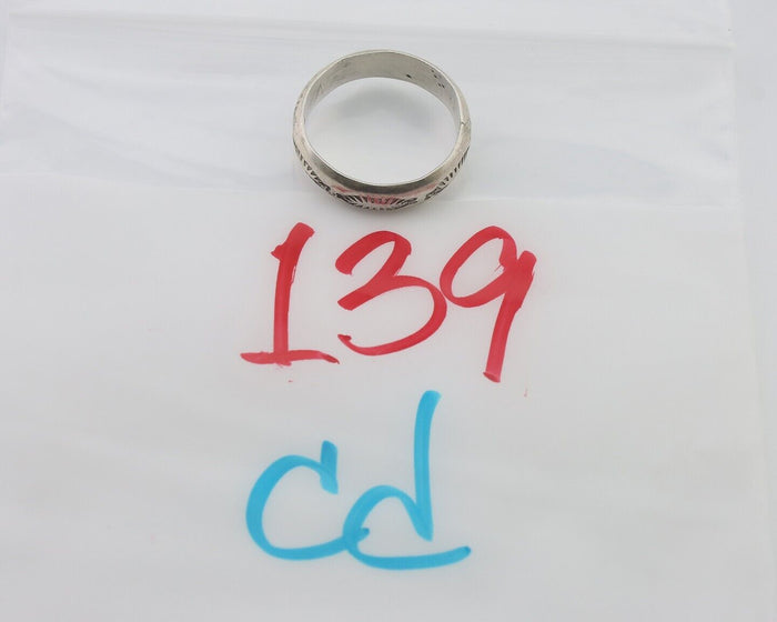 Navajo Hand Stamped Band 925 Silver 6.0 mm Signed Larry Chavez Size 11 C.80's