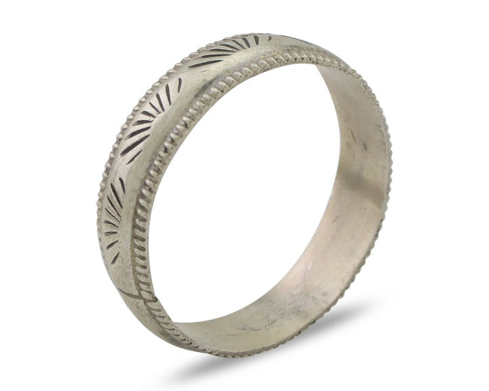 Navajo Hand Stamped Band 925 Silver 6.0 mm Signed Larry Chavez Size 12.75 C.80's