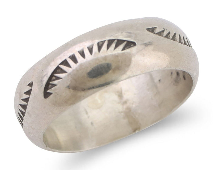 Navajo Hand Stamped Band 925 Silver 6.0 mm Signed Larry Chavez Size 5.0 C.80's