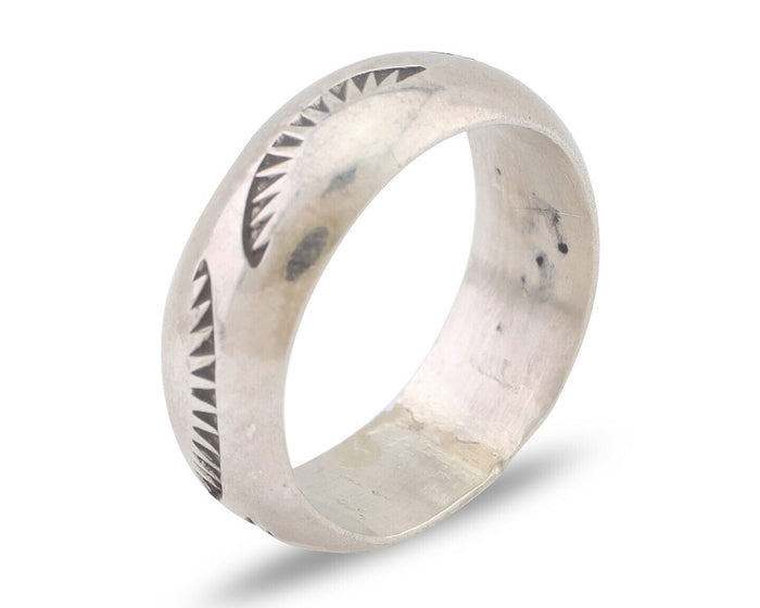 Navajo Hand Stamped Band 925 Silver 6.0 mm Signed Larry Chavez Size 5.0 C.80's