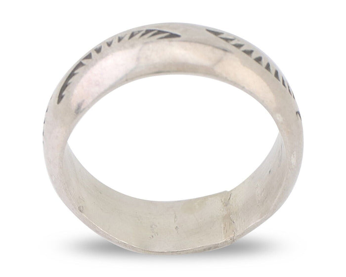 Navajo Hand Stamped Band 925 Silver 6.0 mm Signed Larry Chavez Size 5.0 C.80's