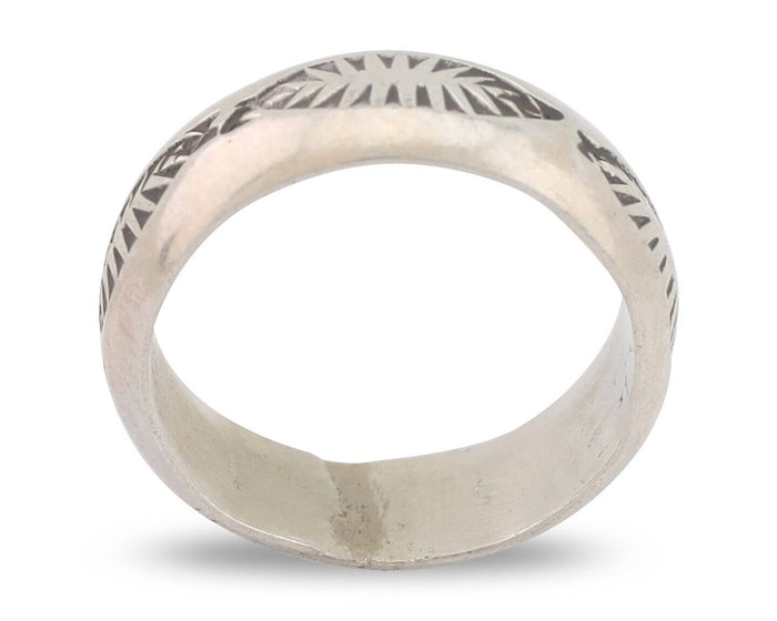Navajo Hand Stamped Band 925 Silver 6.0 mm Signed Larry Chavez Size 5.0 C.80's