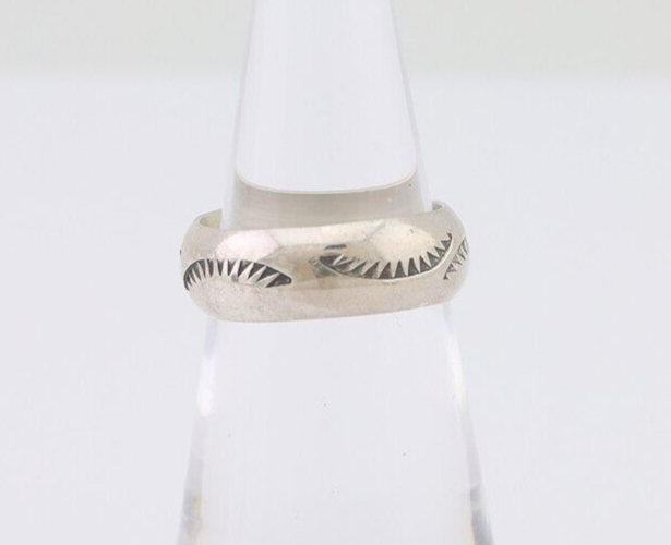 Navajo Hand Stamped Band 925 Silver 6.0 mm Signed Larry Chavez Size 5.0 C.80's