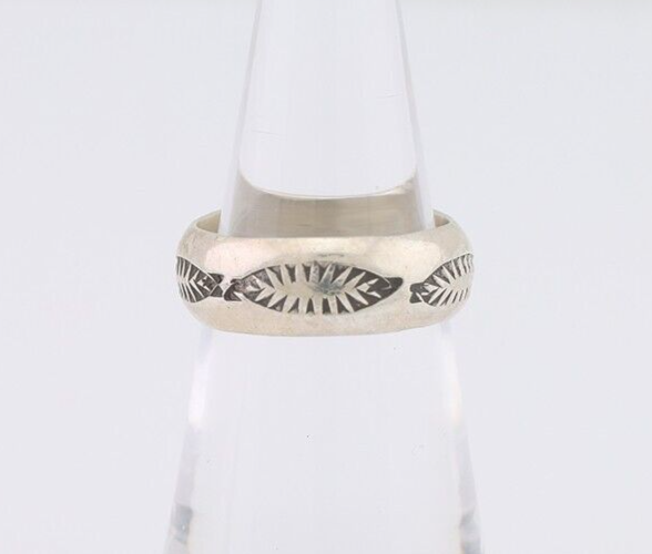 Navajo Hand Stamped Band 925 Silver 6.0 mm Signed Larry Chavez Size 5.0 C.80's