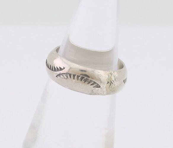 Navajo Hand Stamped Band 925 Silver 6.0 mm Signed Larry Chavez Size 5.0 C.80's
