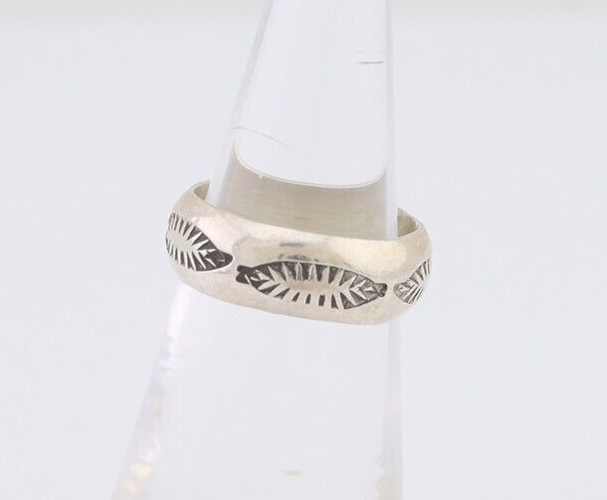 Navajo Hand Stamped Band 925 Silver 6.0 mm Signed Larry Chavez Size 5.0 C.80's