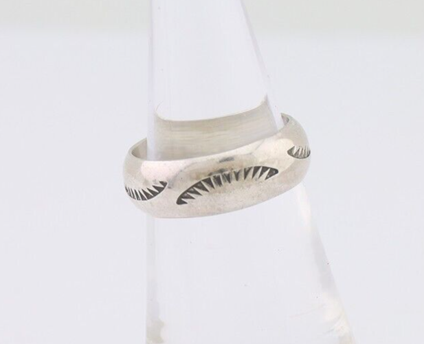 Navajo Hand Stamped Band 925 Silver 6.0 mm Signed Larry Chavez Size 5.0 C.80's