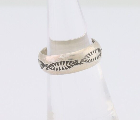 Navajo Hand Stamped Band 925 Silver 6.0 mm Signed Larry Chavez Size 5.0 C.80's