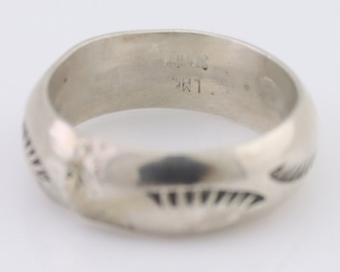 Navajo Hand Stamped Band 925 Silver 6.0 mm Signed Larry Chavez Size 5.0 C.80's
