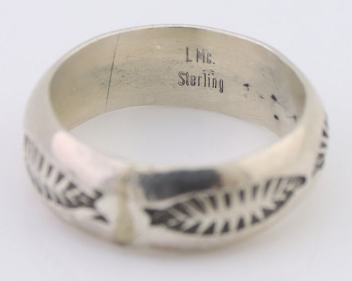 Navajo Hand Stamped Band 925 Silver 6.0 mm Signed Larry Chavez Size 5.0 C.80's