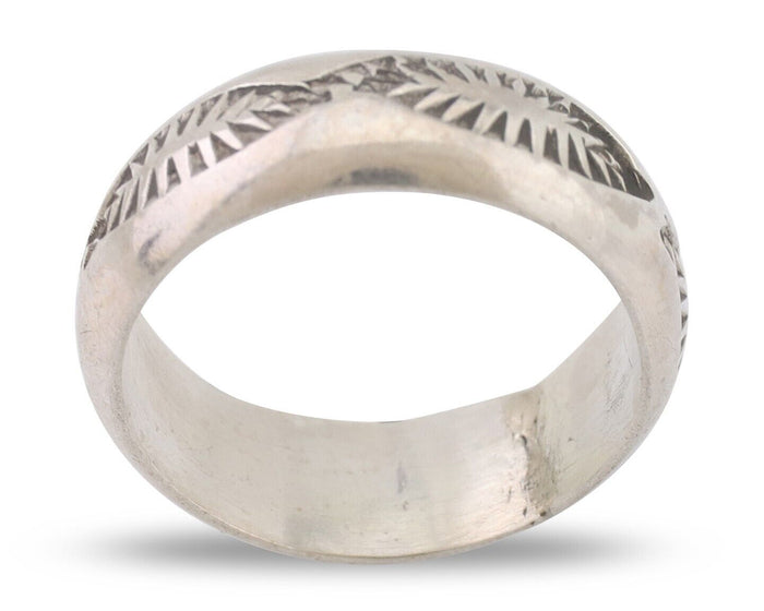 Navajo Hand Stamped Band 925 Silver 6.0 mm Signed Larry Chavez Size 5.25 C.80's