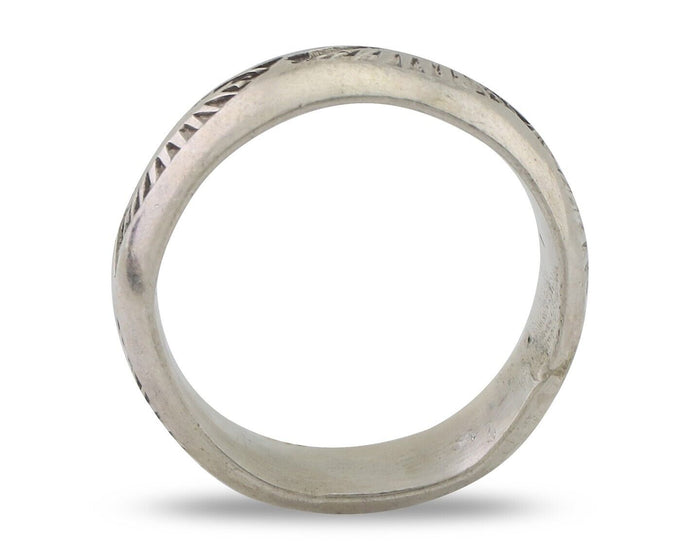 Navajo Hand Stamped Band 925 Silver 6.0 mm Signed Larry Chavez Size 5.25 C.80's