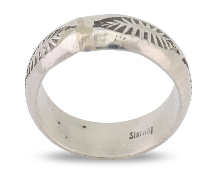 Navajo Hand Stamped Band 925 Silver 6.0 mm Signed Larry Chavez Size 5.25 C.80's