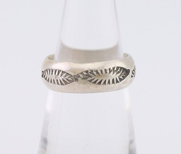 Navajo Hand Stamped Band 925 Silver 6.0 mm Signed Larry Chavez Size 5.25 C.80's
