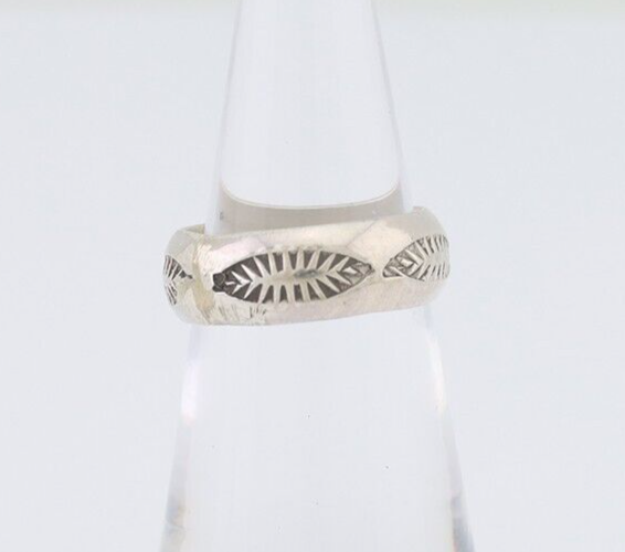 Navajo Hand Stamped Band 925 Silver 6.0 mm Signed Larry Chavez Size 5.25 C.80's