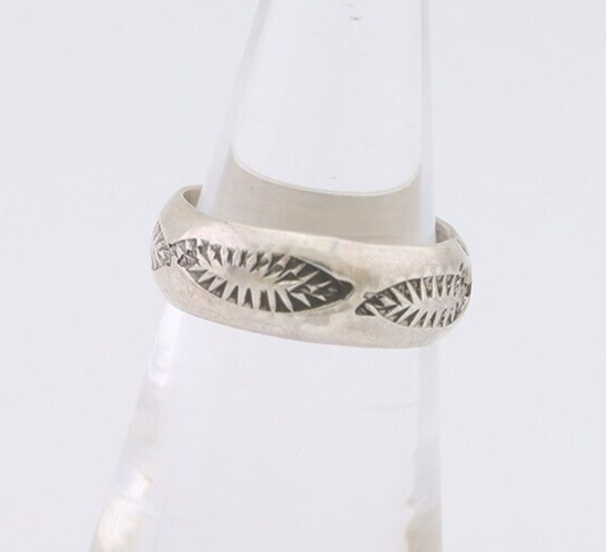 Navajo Hand Stamped Band 925 Silver 6.0 mm Signed Larry Chavez Size 5.25 C.80's