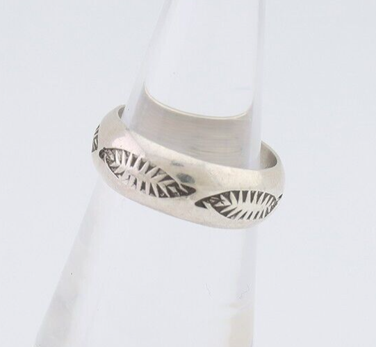 Navajo Hand Stamped Band 925 Silver 6.0 mm Signed Larry Chavez Size 5.25 C.80's