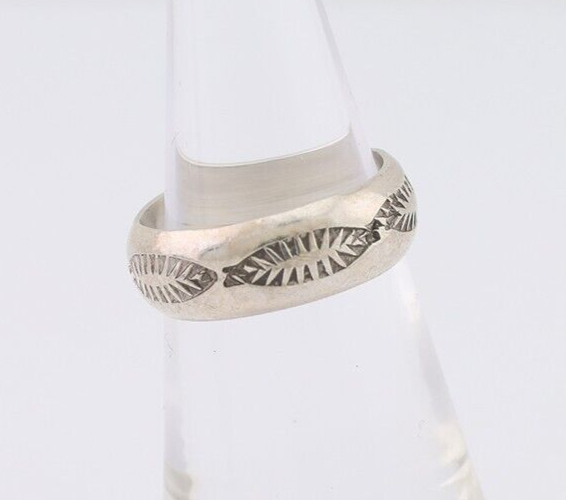 Navajo Hand Stamped Band 925 Silver 6.0 mm Signed Larry Chavez Size 5.25 C.80's