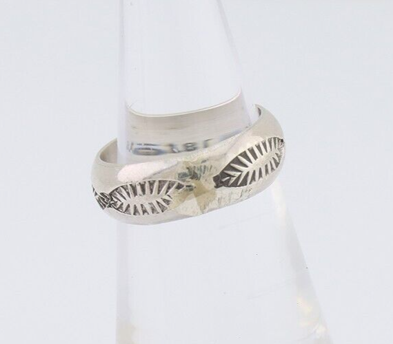 Navajo Hand Stamped Band 925 Silver 6.0 mm Signed Larry Chavez Size 5.25 C.80's