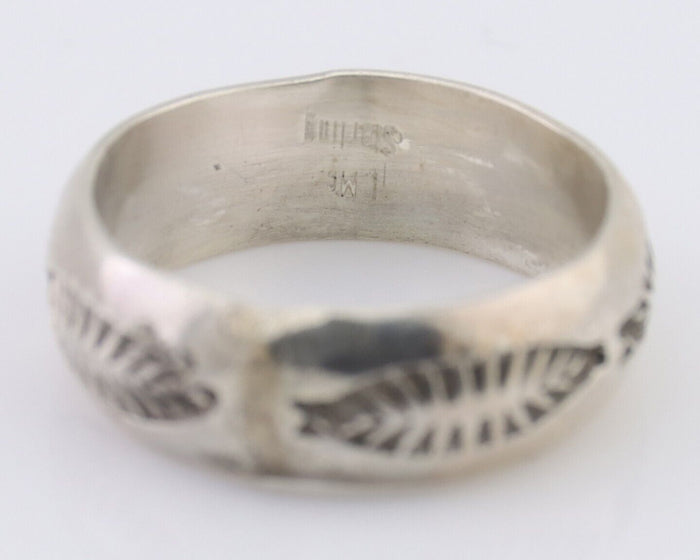 Navajo Hand Stamped Band 925 Silver 6.0 mm Signed Larry Chavez Size 5.25 C.80's