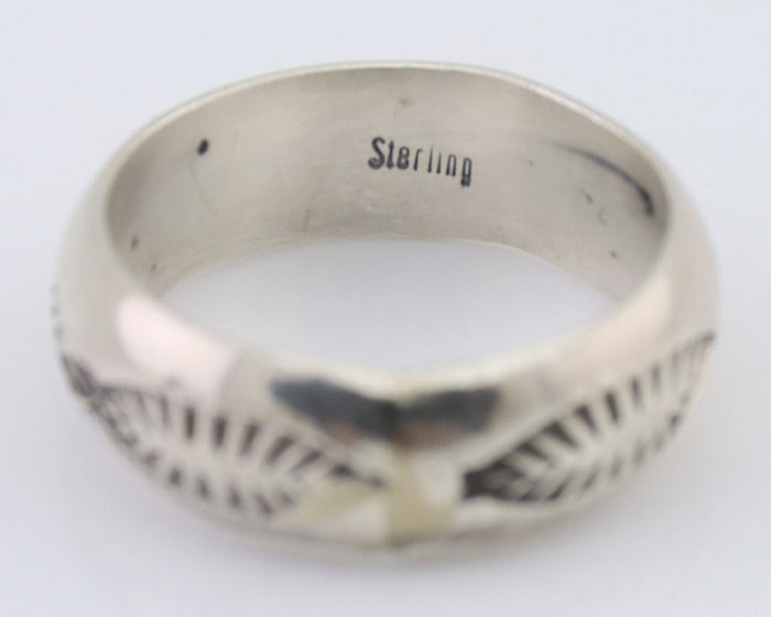 Navajo Hand Stamped Band 925 Silver 6.0 mm Signed Larry Chavez Size 5.25 C.80's