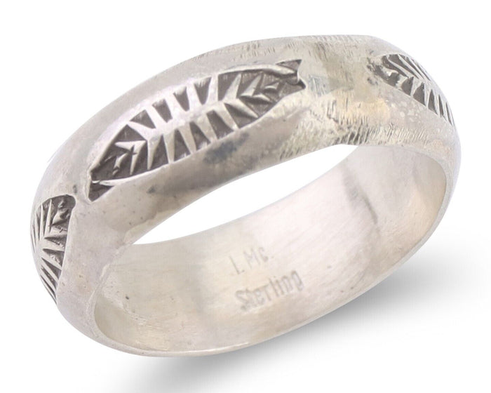 Navajo Hand Stamped Band 925 Silver 6.0 mm Signed Larry Chavez Size 5.75 C.80's