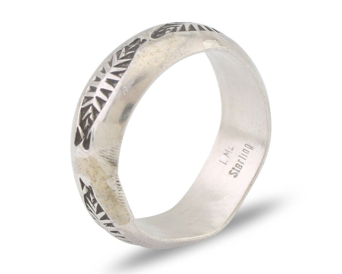 Navajo Hand Stamped Band 925 Silver 6.0 mm Signed Larry Chavez Size 5.75 C.80's