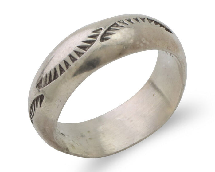 Navajo Hand Stamped Band 925 Silver 6.0 mm Signed Larry Chavez Size 6.5 C.80's