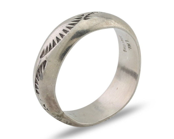 Navajo Hand Stamped Band 925 Silver 6.0 mm Signed Larry Chavez Size 6.5 C.80's