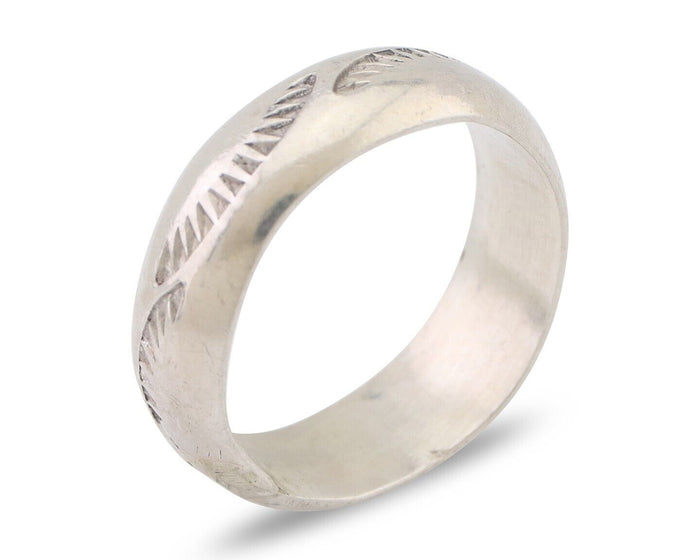 Navajo Hand Stamped Band 925 Silver 6.0 mm Signed Larry Chavez Size 6.5 C.80's