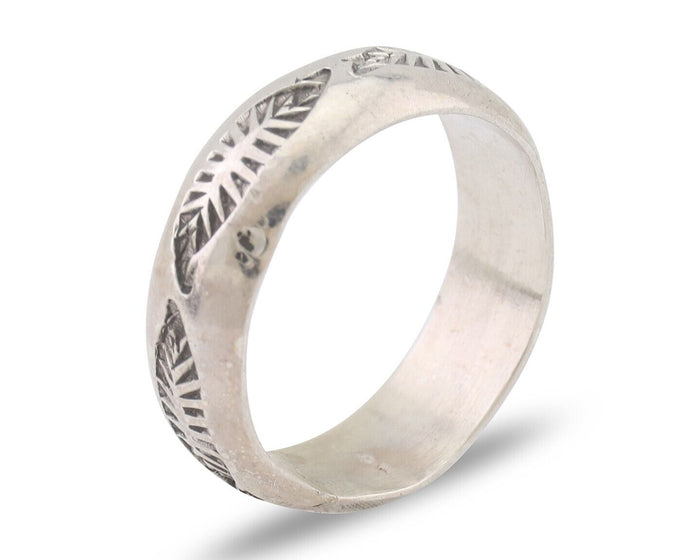 Navajo Hand Stamped Band 925 Silver 6.0 mm Signed Larry Chavez Size 6.5 C.80's