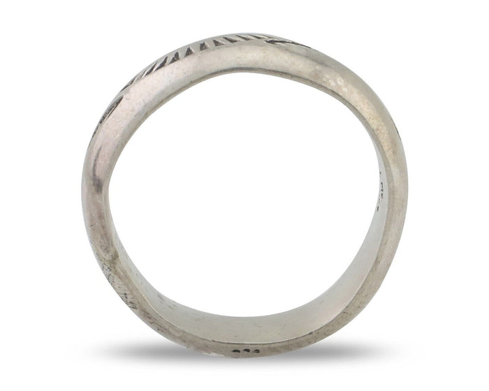 Navajo Hand Stamped Band 925 Silver 6.0 mm Signed Larry Chavez Size 6.5 C.80's