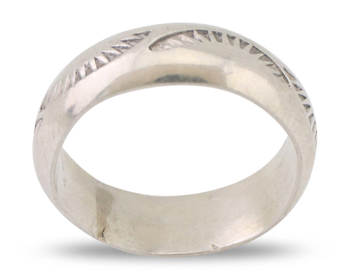 Navajo Hand Stamped Band 925 Silver 6.0 mm Signed Larry Chavez Size 6.5 C.80's