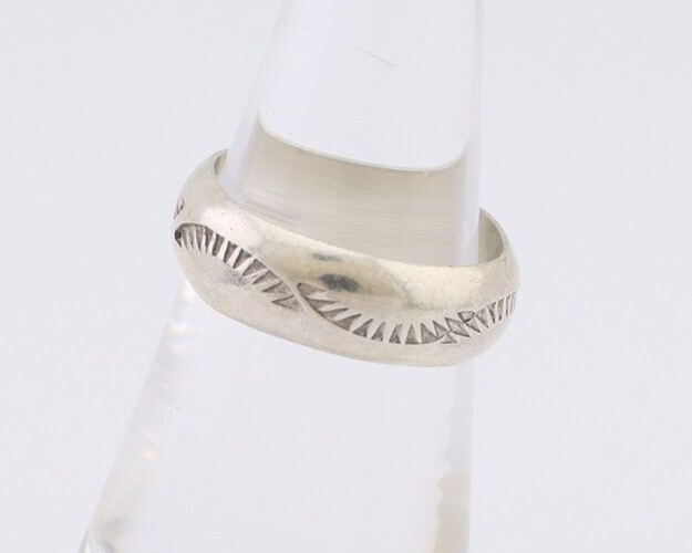 Navajo Hand Stamped Band 925 Silver 6.0 mm Signed Larry Chavez Size 6.5 C.80's