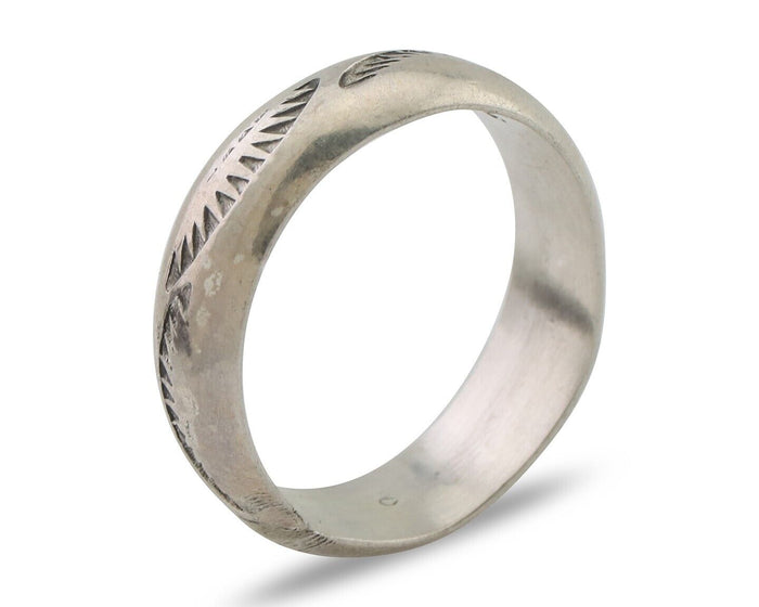 Navajo Hand Stamped Band 925 Silver 6.0 mm Signed Larry Chavez Size 7.5 C.80's