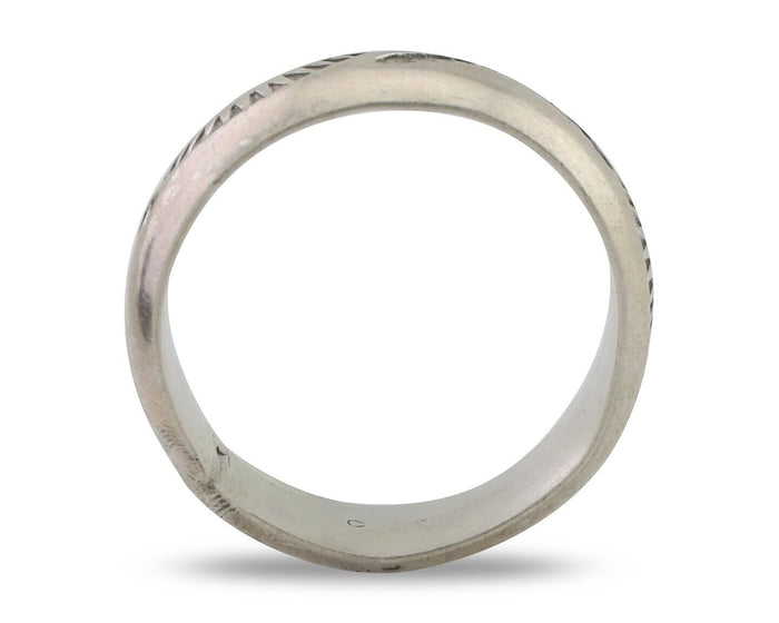 Navajo Hand Stamped Band 925 Silver 6.0 mm Signed Larry Chavez Size 7.5 C.80's