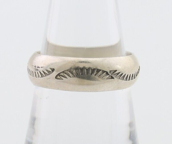 Navajo Hand Stamped Band 925 Silver 6.0 mm Signed Larry Chavez Size 7.5 C.80's