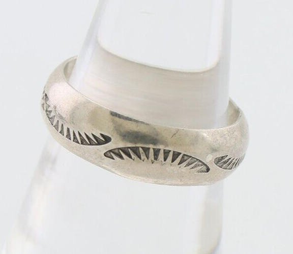 Navajo Hand Stamped Band 925 Silver 6.0 mm Signed Larry Chavez Size 7.5 C.80's