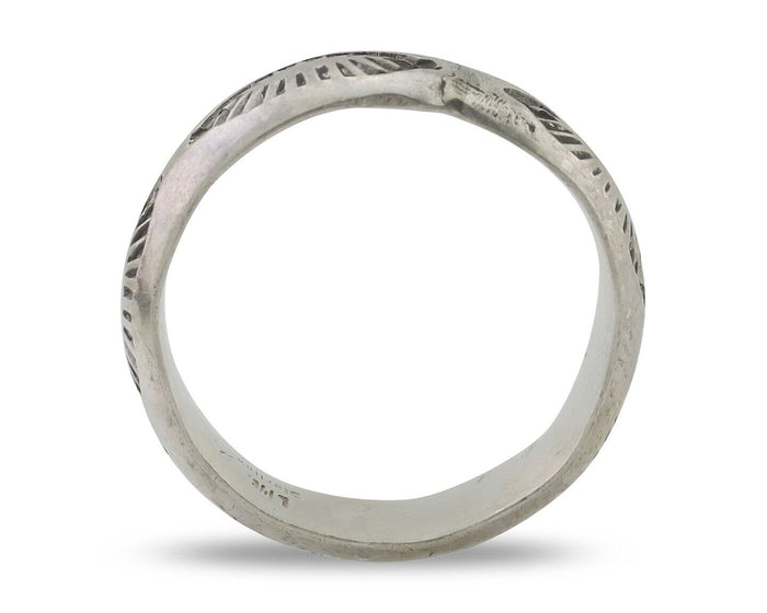 Navajo Hand Stamped Band 925 Silver 6.0 mm Signed Larry Chavez Size 7.75 C.80's
