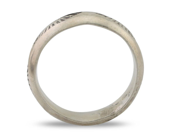 Navajo Hand Stamped Band 925 Silver 6.0 mm Signed Larry Chavez Size 7.75 C.80's